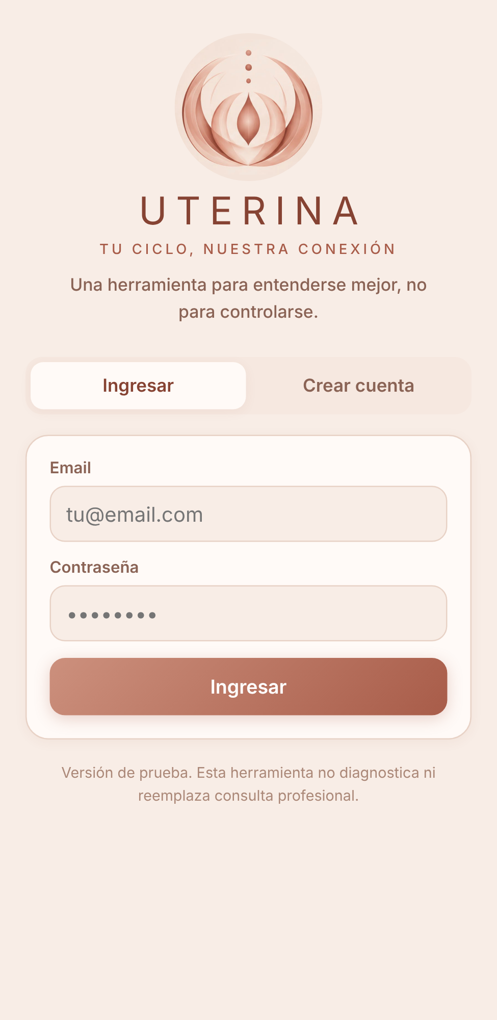 Pantalla de ingreso a Uterina